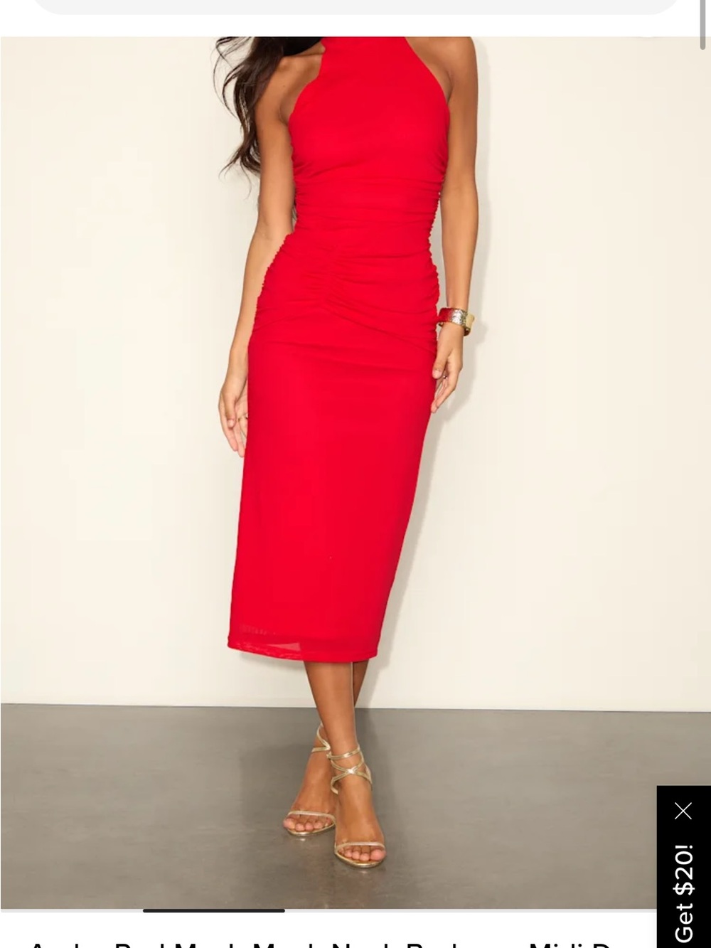 Lulu's Red Halter Ruched Midi Dress